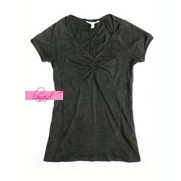 Athleta Tops - Athleta Fairfax Tee Charcoal Grey Heather V-Neck Ruched Cinched Anti-Bacterial